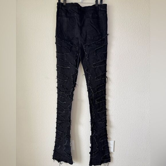 Guapi Stacker Distressed Fringed Denim Jeans Black Men’s Sz 34X48 Grunge Punk - Picture 4 of 8